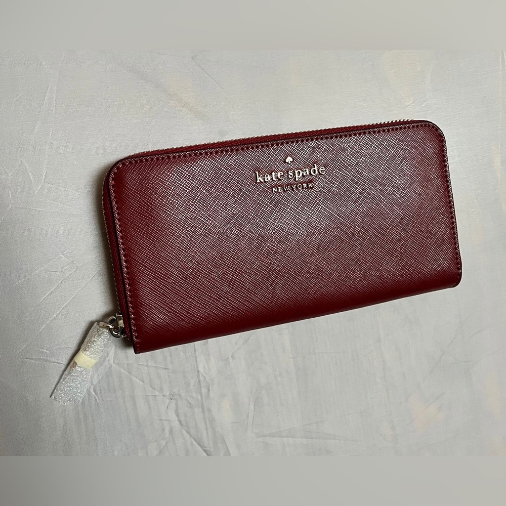 Kate Spade Red Curran Staci Large Bifold Slim Leather Wallet Credit Card Holder